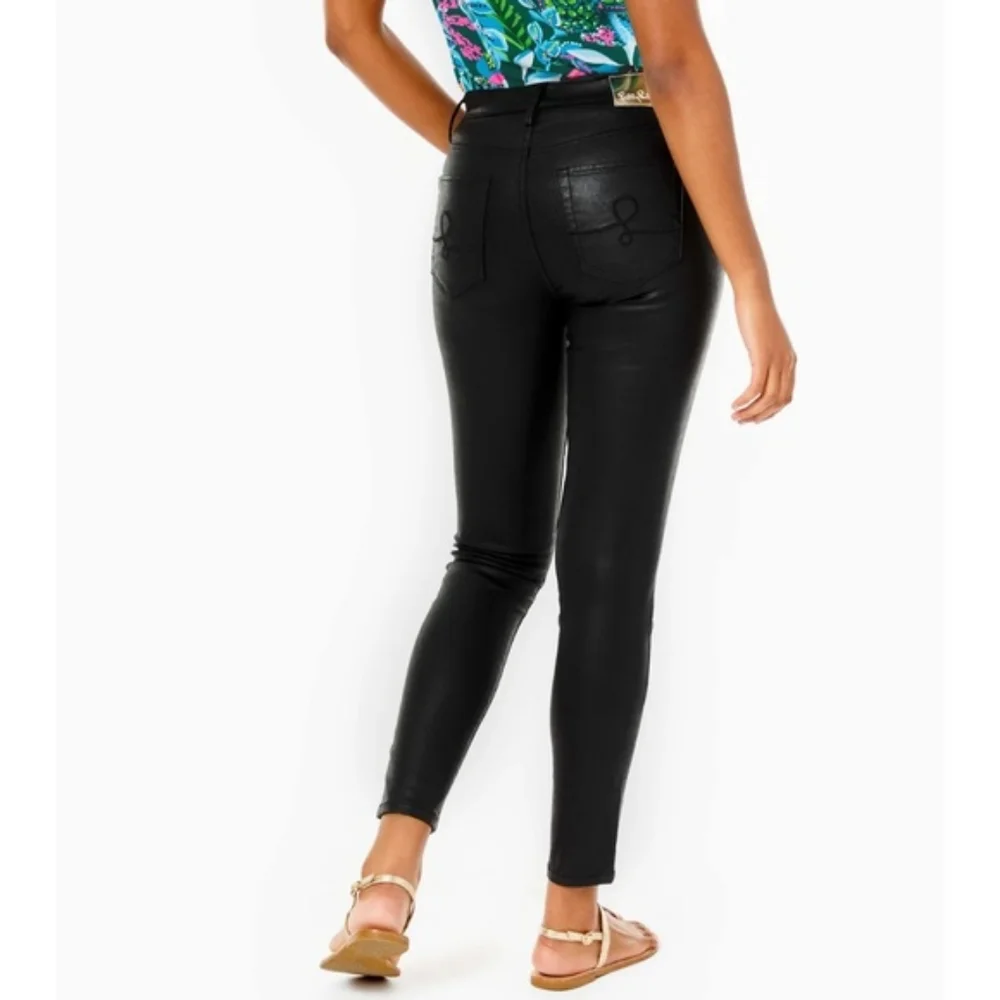 Lilly Pulitzer Eagan 29" High-Rise Stretch Coated Leather Jean Pants - Picture 5 of 13